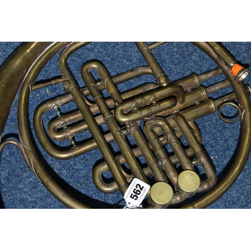 562 - A BESSON BRASS FRENCH HORN, stamped F Bresson, Brevete, Paris, No.55653, in used and worn condition ... 