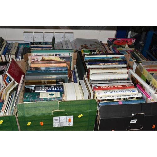 567 - SIX BOXES OF BOOKS, approximately one hundred and thirty hardback and paperback titles, genres to in... 