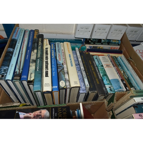 567 - SIX BOXES OF BOOKS, approximately one hundred and thirty hardback and paperback titles, genres to in... 