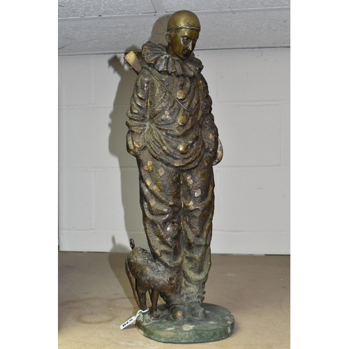 570 - A BRONZE FIGURE OF PIERROT AND A CAT, height 58cm (1) (Condition Report: appears ok generally, has a... 