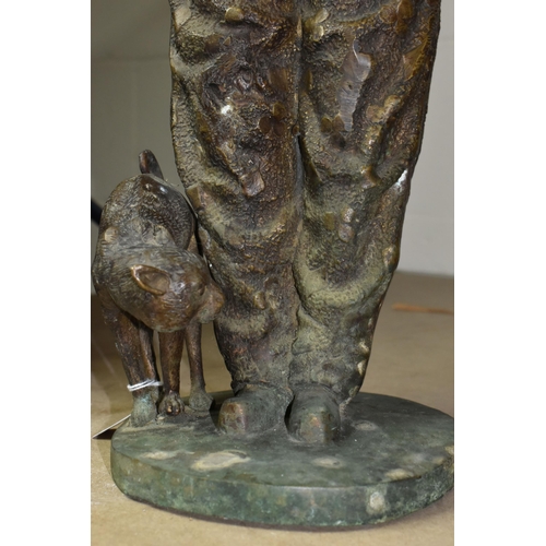 570 - A BRONZE FIGURE OF PIERROT AND A CAT, height 58cm (1) (Condition Report: appears ok generally, has a... 