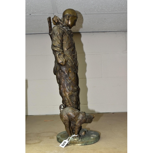 570 - A BRONZE FIGURE OF PIERROT AND A CAT, height 58cm (1) (Condition Report: appears ok generally, has a... 