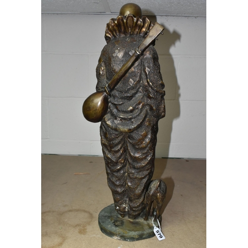 570 - A BRONZE FIGURE OF PIERROT AND A CAT, height 58cm (1) (Condition Report: appears ok generally, has a... 