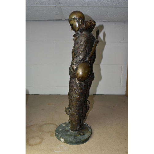 570 - A BRONZE FIGURE OF PIERROT AND A CAT, height 58cm (1) (Condition Report: appears ok generally, has a... 