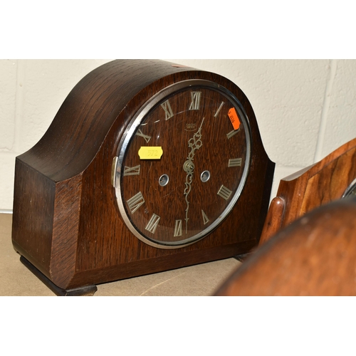 572 - SIX CLOCKS, mainly wooden cased mantel clocks, first half/mid twentieth century, by Smiths, mainly, ... 