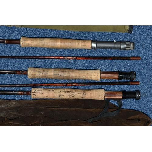 576 - THREE TWO PIECE FLY RODS, comprising a Normark 11ft model GMF1322 7/8 weight rod, two unbranded 7/8 ... 