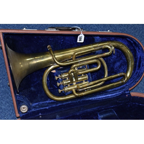 586 - A CASED LARK CORNET/BARITONE HORN, comprising a brass cornet, impressed marks Lark SHA -  M4062 in a... 