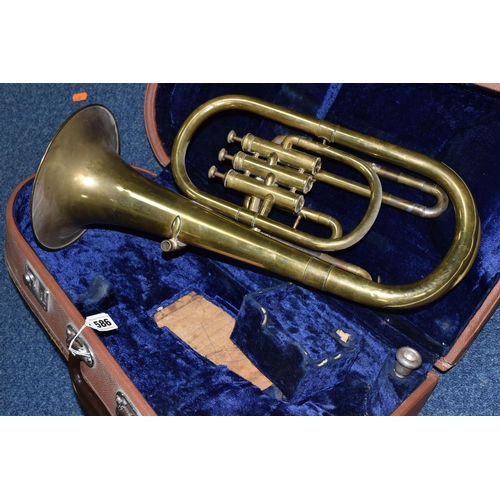 586 - A CASED LARK CORNET/BARITONE HORN, comprising a brass cornet, impressed marks Lark SHA -  M4062 in a... 