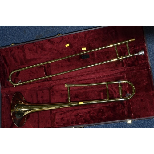 601 - BOOSEY AND HAWKES TROMBONE 400 WITH LEATHER EFFECT CARRY CASE, trombone serial no 84590, model numbe... 