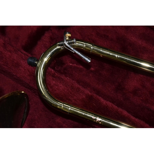 601 - BOOSEY AND HAWKES TROMBONE 400 WITH LEATHER EFFECT CARRY CASE, trombone serial no 84590, model numbe... 