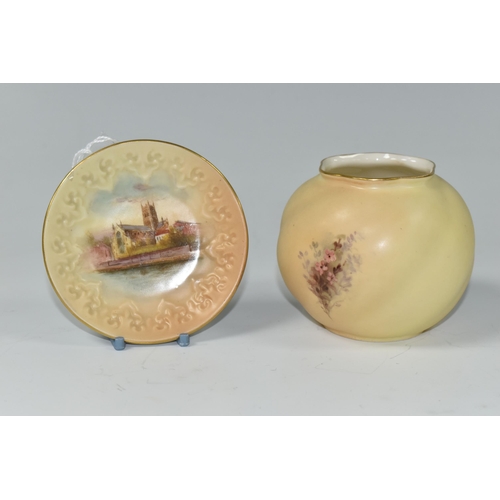 603 - A ROYAL WORCESTER POSY VASE AND PIN DISH, comprising an unsigned posy vase decorated with Birmingham... 