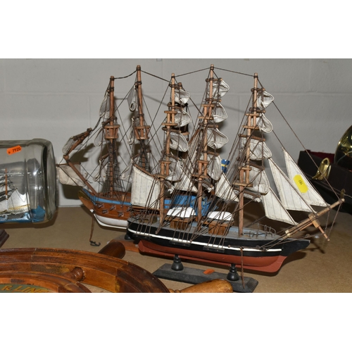 604 - A COLLECTION OF ELEVEN ITEMS OF MODEL SAILING SHIPS AND ACCESSORIES, ETC, to include the Cutty Sark ... 