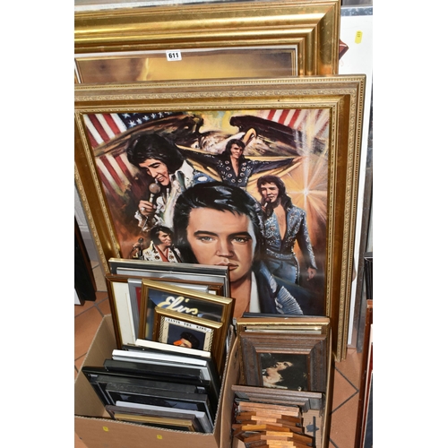 611 - A LARGE QUANTITY OF ELVIS MEMORABILIA, to include prints, posters, mirrors and reproduction concert ... 