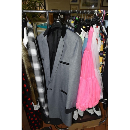 618 - TWO BOXES AND LOOSE 1950'S 'TEDDY BOY'/ROCK-A-BILLY CLOTHING, comprising two jackets and waistcoats ... 