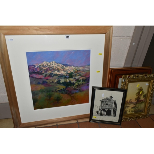 619 - A SMALL SELECTION OF PICTURES AND PRINTS, to include Alan Nuttal (1929-?) an impressionist style con... 