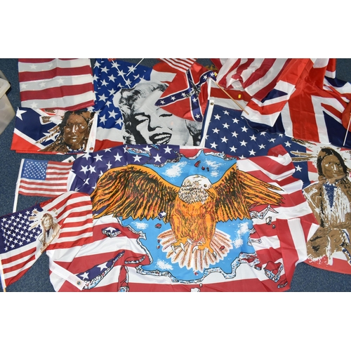 436 - A GROUP OF REPRODUCTION AMERICAN FLAGS, three large U.S.A flags and one Union Jack flag and a small ... 