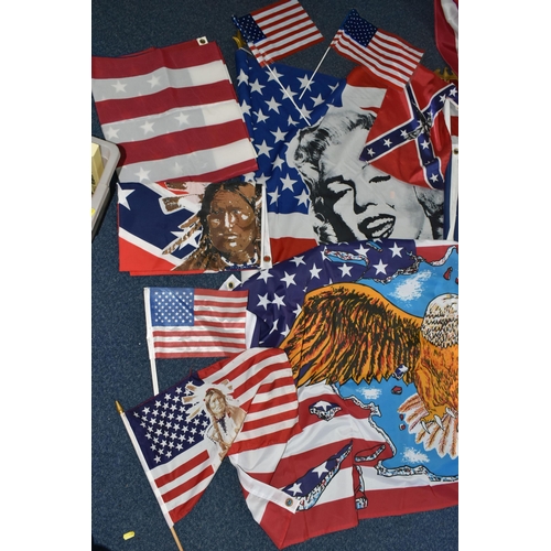 436 - A GROUP OF REPRODUCTION AMERICAN FLAGS, three large U.S.A flags and one Union Jack flag and a small ... 