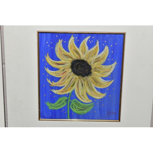 626 - KELLY JANE (BRITISH 1971) TWO PASTEL DRAWINGS OF FLOWERS, depicting a Sunflower and a Coneflower aga... 