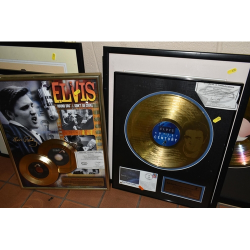 631 - ELVIS PRESLEY MEMORABILIA TO INCLUDE COLLECTORS DISCS ETC, framed discs comprise Blue Hawaii, Jailho... 