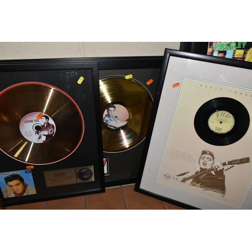 631 - ELVIS PRESLEY MEMORABILIA TO INCLUDE COLLECTORS DISCS ETC, framed discs comprise Blue Hawaii, Jailho... 