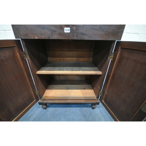 1200 - A REGENCY MAHOGANY CHIFFONIER, the raised back with twin swan neck pediment, two shelves and a mirro... 