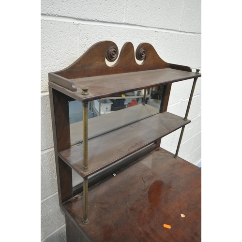 1200 - A REGENCY MAHOGANY CHIFFONIER, the raised back with twin swan neck pediment, two shelves and a mirro... 