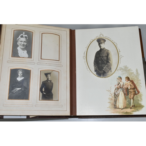 472 - A VICTORIAN MUSICAL PHOTOGRAPH ALBUM, leather bound, brass clasped, embossed gilded boards and gilt ... 