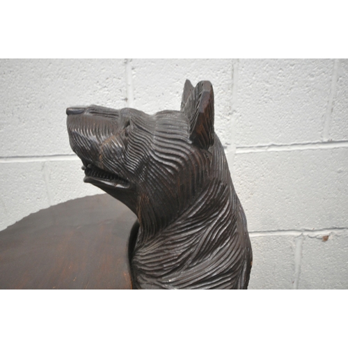 1201 - A REPRODUCTION BLACK FOREST STYLE CARVED WOOD BEAR HOLDING A SHELF, width 49cm x depth 49cm x height... 