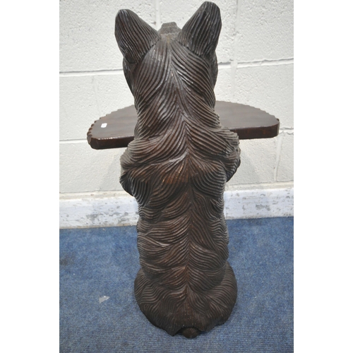 1201 - A REPRODUCTION BLACK FOREST STYLE CARVED WOOD BEAR HOLDING A SHELF, width 49cm x depth 49cm x height... 