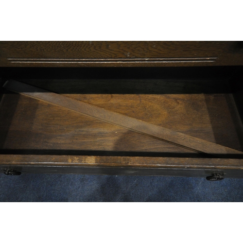 1203 - A 20TH CENTURY OAK BOW FRONT CHEST OF TWO SHORT OVER TWO LONG DRAWERS, width 106cm x depth 51cm x he... 