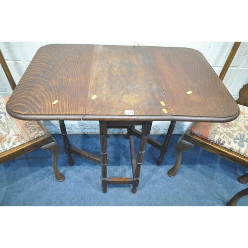 1218 - AN EARLY 20TH CENTURY SMALL OAK GATE LEG TABLE, open width 92cm x closed width 35cm x depth 61cm x h... 