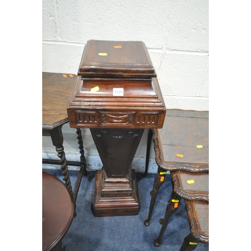 1225 - A SELECTION OF 20TH CENTURY OCCASIONAL FURNITURE, to include a mahogany plant stand, with a removabl... 