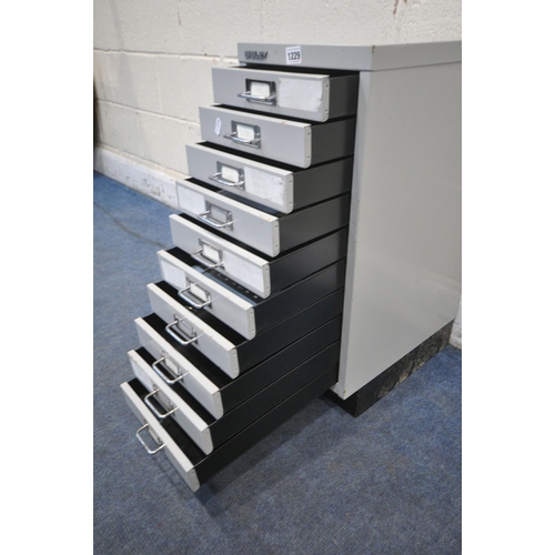 1229 - A SMALL BISLEY TEN DRAWER FILING CABINET, width 28cm x depth 43cm x height 68cm (condition report: s... 