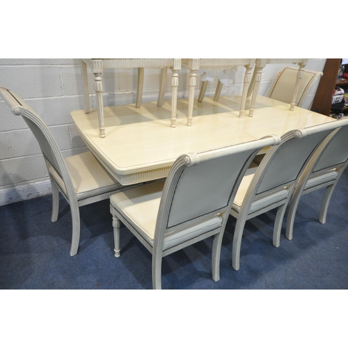 1235 - A LATE 20TH CENTURY FRENCH CREAM FINISH DINING TABLE, on twin baluster supports, length 119cm x dept... 