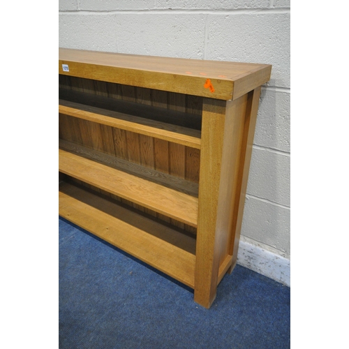 1270 - AN SOLID OAK OPEN BOOKCASE, with two adjustable shelves, width 132cm x depth 31cm x height 91cm (con... 