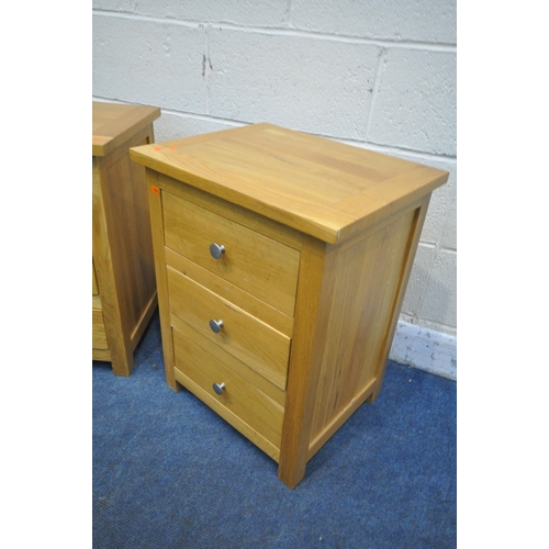 1278 - A PAIR OF SOLID THREE DRAWER BEDSIDES (condition report: good condition)