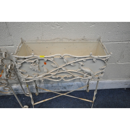 1291 - A SELECTION OF WHITE PAINTED METAL OCCASIONAL FURNITURE, to include a two tier glass rectangular tab... 