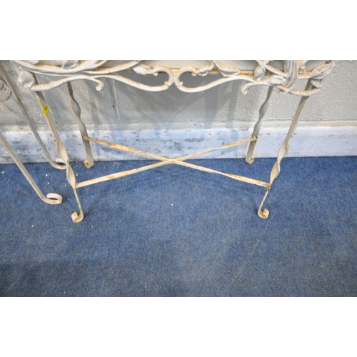 1291 - A SELECTION OF WHITE PAINTED METAL OCCASIONAL FURNITURE, to include a two tier glass rectangular tab... 