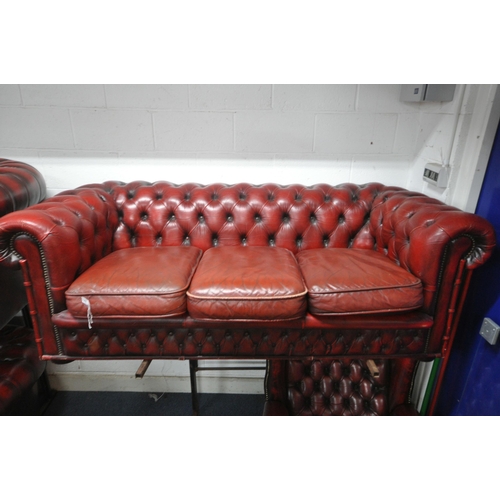 1292 - A BURGUNDY LEATHER CHESTERFIELD SOFA, width 188cm x depth 85cm x height 68cm (condition report: with... 