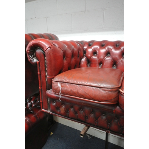 1292 - A BURGUNDY LEATHER CHESTERFIELD SOFA, width 188cm x depth 85cm x height 68cm (condition report: with... 