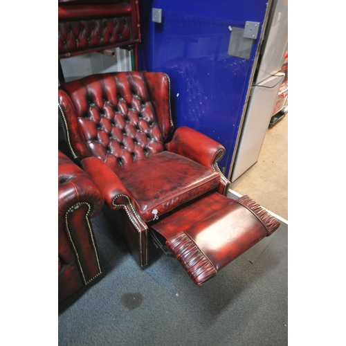 1294 - A BURGUNDY LEATHER CHESTERFIELD CLUB CHAIR, width 107cm x depth 89cm x height 70cm, and chesterfield... 