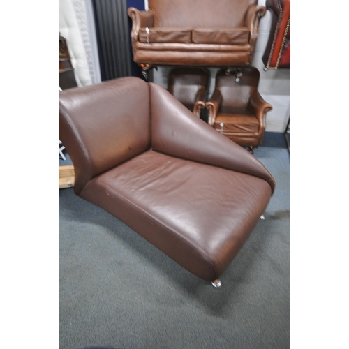 1297 - A LARGE BROWN LEATHER CHAISE LONGUE, on chrome legs, length 170cm x depth 94cm x height 94cm (condit... 