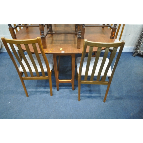 1308 - A MID CENTURY TEAK OVAL DROP LEAF TABLE, open width 148cm x closed width 34cm x depth 113cm x height... 