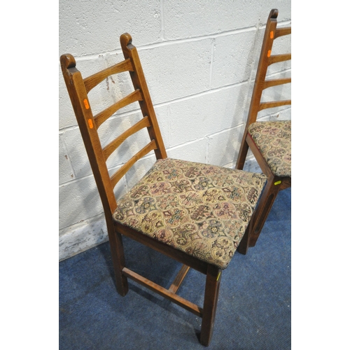 1324 - A PAIR OF ARTS AND CRAFTS OAK CHAIRS, with tapering ladder back, width 51cm x depth 51cm x height 80... 