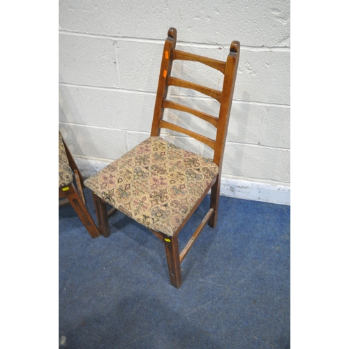 1324 - A PAIR OF ARTS AND CRAFTS OAK CHAIRS, with tapering ladder back, width 51cm x depth 51cm x height 80... 