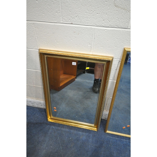 1331 - A GILT FRAMED BEVELED EDGE WALL MIRROR, 88cm x 62cm, another rectangular mirror, a cream painted fla... 