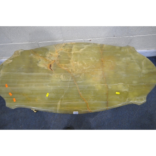 1332 - A BRASS AND ONYX COFFEE TABLE, width 122cm x depth 56cm x height 48cm (condition report: some chips,... 