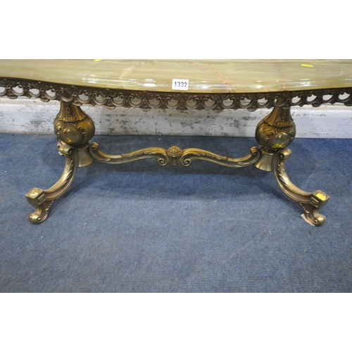 1332 - A BRASS AND ONYX COFFEE TABLE, width 122cm x depth 56cm x height 48cm (condition report: some chips,... 