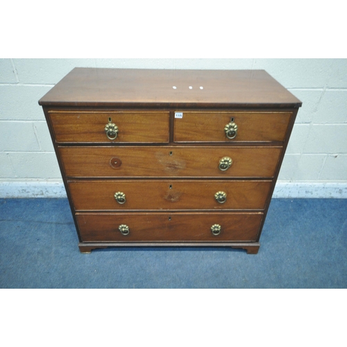 1335 - AN EDWARDIAN MAHOGANY CHEST OF TWO SHORT OVER THREE LONG DRAWERS, on bracket feet, width 107cm x dep... 