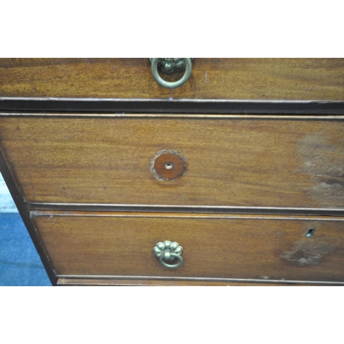 1335 - AN EDWARDIAN MAHOGANY CHEST OF TWO SHORT OVER THREE LONG DRAWERS, on bracket feet, width 107cm x dep... 